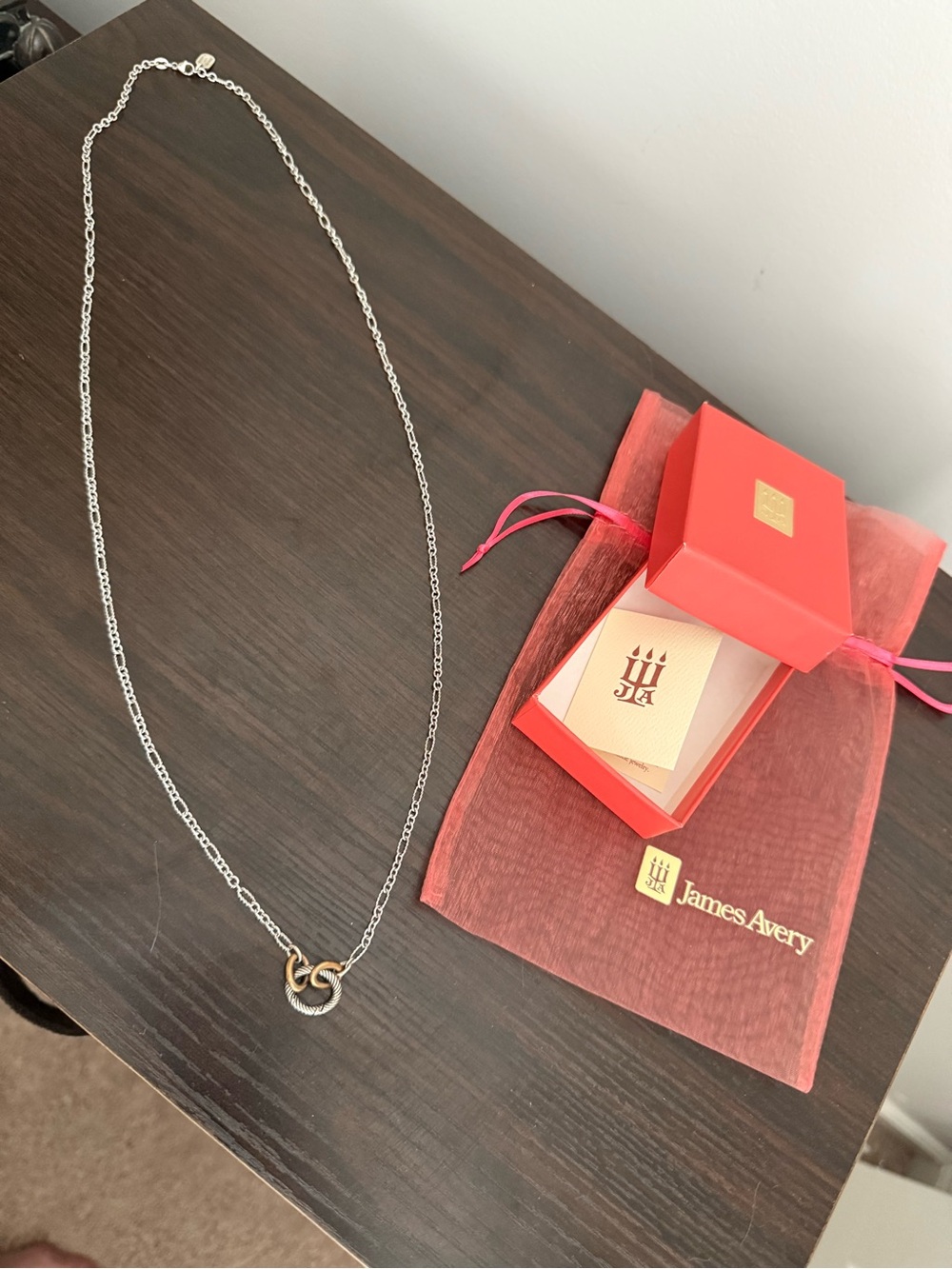 Retired James Avery Sterling Silver and Bronze Oval Charm Necklace 30 inch